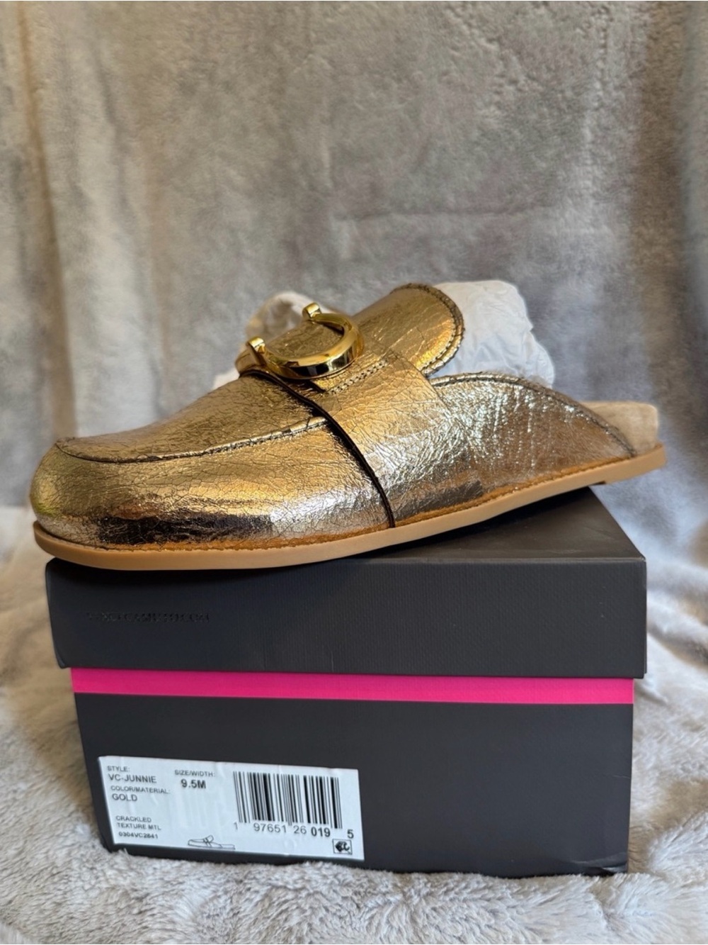Gold Metallic Slip-On Mule with Decorative Buckle